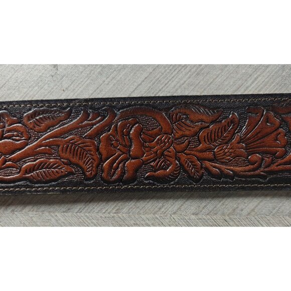 Vintage Sears Men's 52 Belt Western Tooled Genuine Leather With Silver Buckle - Picture 7 of 8